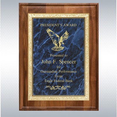 Walnut Rectangle Plaque w/Blue Brass Engraving Plate (8" x 10")