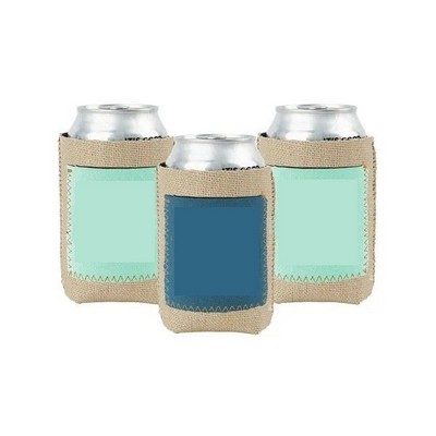 Jute Beer Can Cooler with Neoprene Pocket