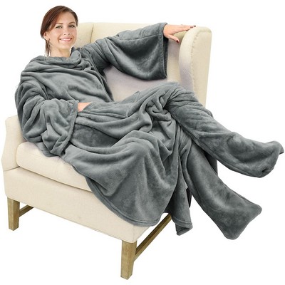 Wearable Fleece Blanket With Sleeves/Foot Pockets