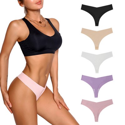 Women's Micro fiber Low Rise No Show Laser Cut Seamless Thong Panties