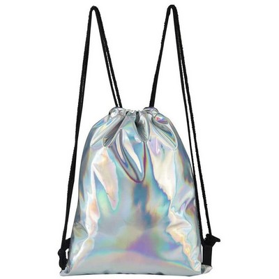 Holographic Leather Drawstring Backpack