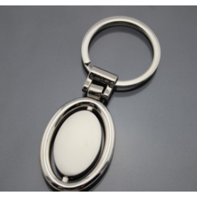 Oval Rounded Shaped Rotating Center Locket Metal Keyring