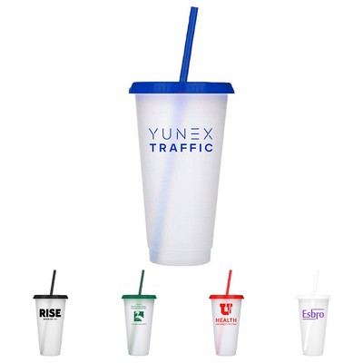 Reusable Plastic Tumbler with colored lid & Straw