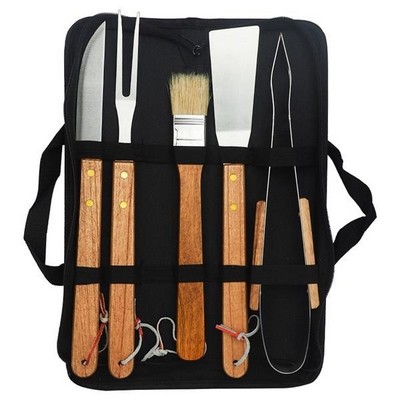 6 Piece Wooden Handle Barbecue Tools Set