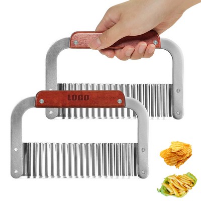 Wooden Handle Crinkle Blade Wavy Slicer Cutter Knife