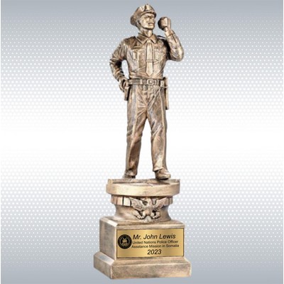 13" Premium Gallery Sculpture Golden American Hero Policeman Resin Trophy Award