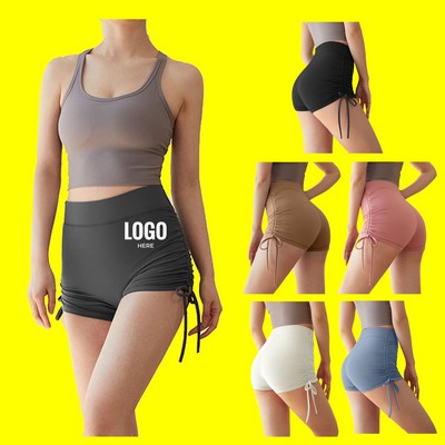 Sports Shorts with Drawstring High Waist Fitness Yoga Pants