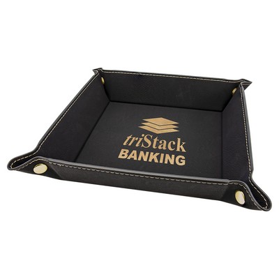 6" x 6" Black/Gold Leatherette Snap Up Tray with Gold Snaps