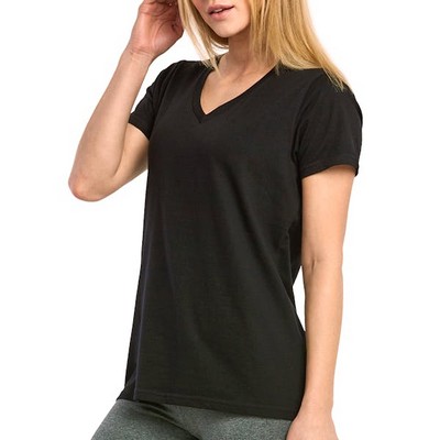 Women's Classic Fit V Neck T-Shirts - Medium, Black (Case of 24)