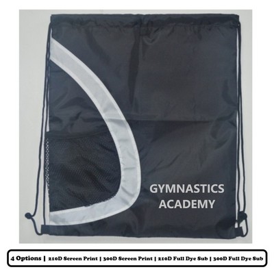 Sublimation Multi-Panel Semi-Circle Design Polyester Drawstring Bag w/ Bottle Holder