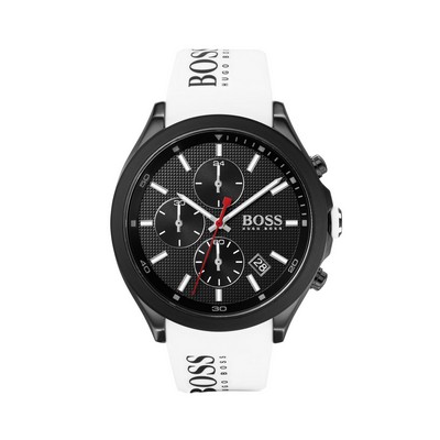 Hugo Boss Gents Boss Velocity Black Steel Watch w/White Silicone Strap