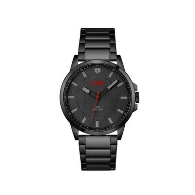 Hugo Boss Gent's Hugo First Black Steel Case Watch w/Black Dial