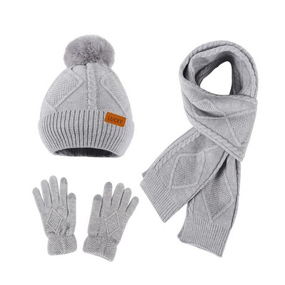 3-Pieces Winter Beanie Hats, Scarf and Touch Screen Gloves Set