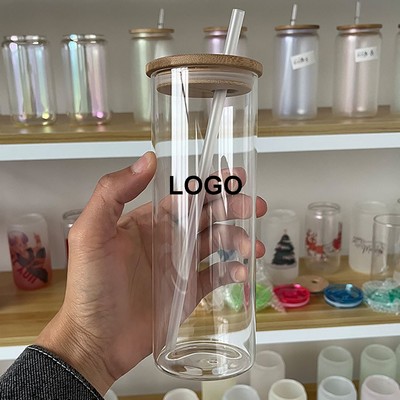 Reusable Boba/Bubble Tea/Smoothie Glass Cup with Bamboo Lid