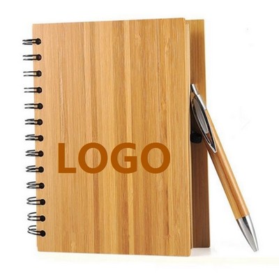 Bamboo Cover Recycled Paper Notebook w/Pen