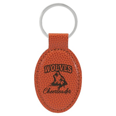 3" x 1 3/4" Basketball Leatherette Oval Keychain