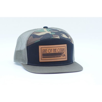 Richardson 168 7-Panel Flatbill Trucker Hat with Leather Patch