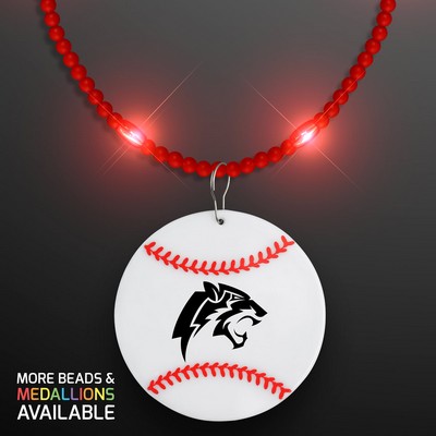 Still-Light Red Beads with Baseball Medallion - Domestic Print