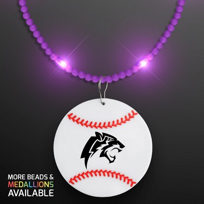 Still-Light Purple Beads with Baseball Medallion - Domestic Print