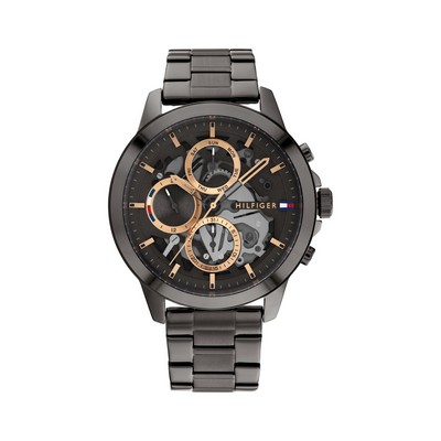 Tommy Hilfiger® Gents IP Gray Watch w/Skeleton Multi-Function Dial