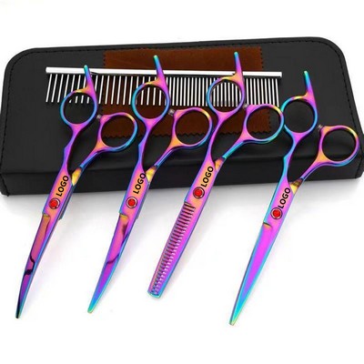 Rainbow Coated 6 In 1 Dog Grooming Scissors Set