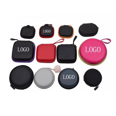 Round mini EVA Earphone Case PU Pouch