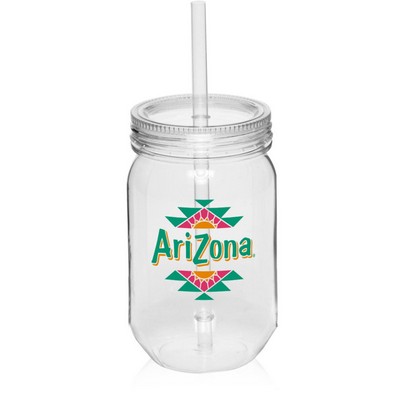 24 oz. Single Wall Plastic Mason Jars With Straw