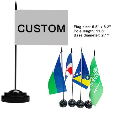 8 1/5"x5 1/2" Custom Polyester Stick Flag & Base Set