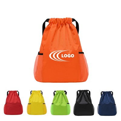 Oxford Waterproof Draw String Back Sack with Side Pockets MOQ50