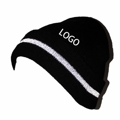 Acrylic Embroidered Reflective Stripe Beanie