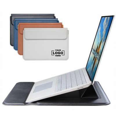 PU Leather Laptop Sleeve with Built-In Stand