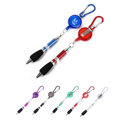 Carabiner Retractable Badge Reel With Pen