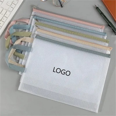 A4 Handheld Mesh Zipper Pouch for Documents and Accessories