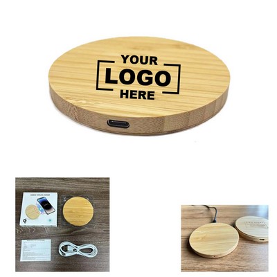 15W Bamboo Wireless Charging Pad with LED Light