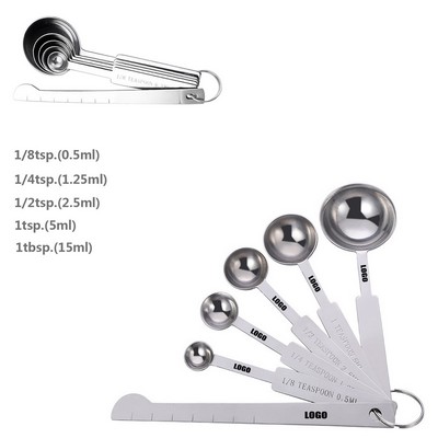 5in1 Stainless Steel Measuring Spoon with Leveler Engraved Measurement Marks