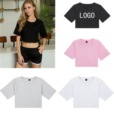 Solid Color Crop Top T-Shirt for Women