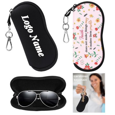 Soft Neoprene Glasses Case with Metal Zipper & Carabiner