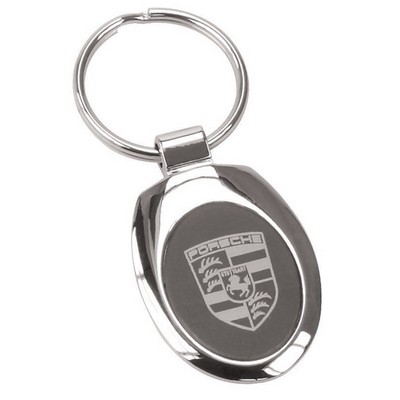 Oval Shaped Metal Key Chain with Black Finish in Center