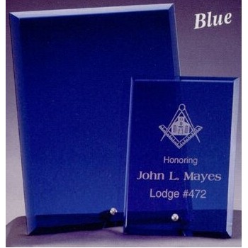 Standing Beveled Blue Glass Plaque (7"x9")