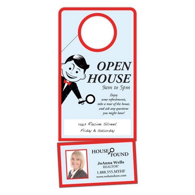 Plastic Door Hanger - 3.5x8 Laminated with Slit and Detachable Business Card - 14 pt.