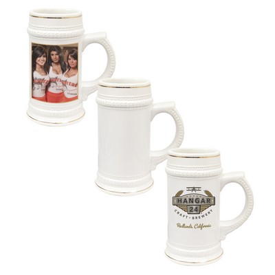 22 Oz. Beer Stein with Gold Trim - White