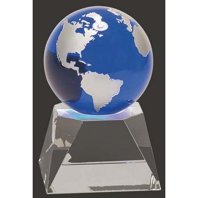 One Blue Planet Globe Optical Crystal Award M - 5" H