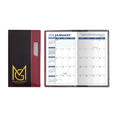 Lafayette Series Soft Cover 2 Tone Vinyl Monthly Planner w/ Clear Pen