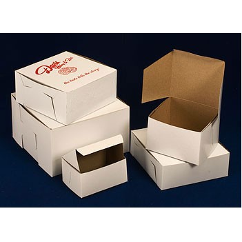 1 Piece Lock Corner White Cake Bakery Box (6 1/2"x6 1/2"x4")