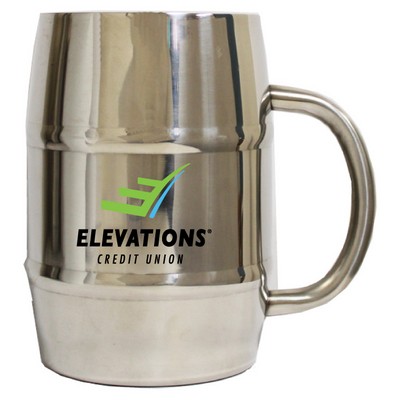 16 Oz. Double Wall Stainless Steel Barrel Beer Mug w/ C Handle