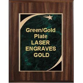 Walnut Plaque 9" x 12" - Green/Gold - 7" x 10" Victory Star Marble Plate