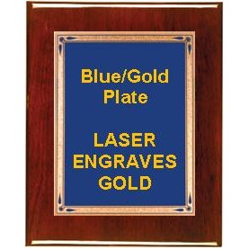 Rosewood 8" x 10" Piano Finish Plaque - With 6" x 8" Blue/Gold Teardrop Plate