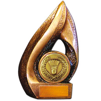 Stock Flame 7" Trophy with 2" Badminton Coin, Engraving Plate