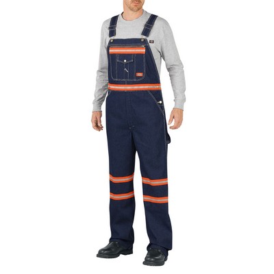 Dickies Men's E-Vis Enhanced Visibility Denim Bib Overall - Orange Stripe