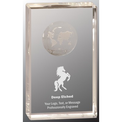 5" Clear Crystal Rectangle Award with Globe Etching